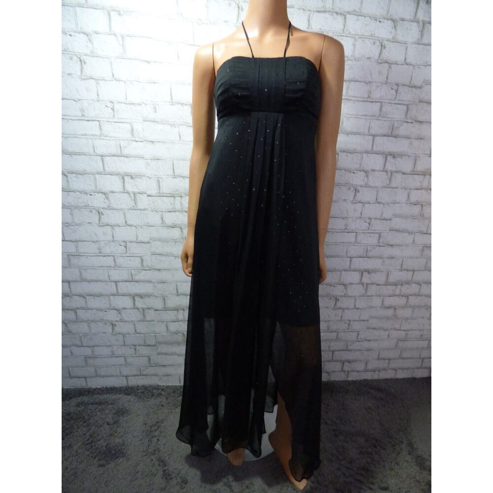 White House Black Market Black & Metallic Halter Chiffon Maxi Dress 8 NEW
